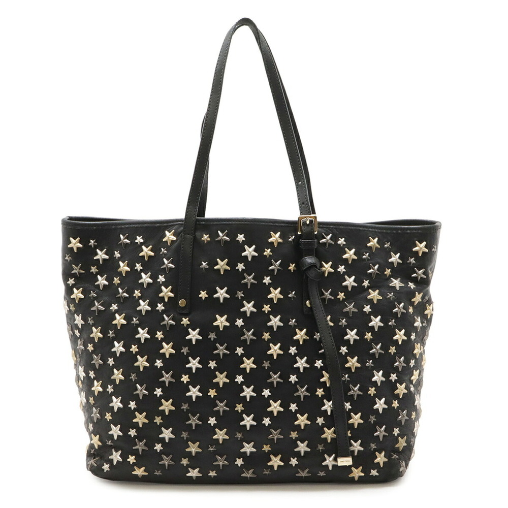 JIMMY CHOO SASHA M Tote Bag Shoulder Star Stud Leather Black